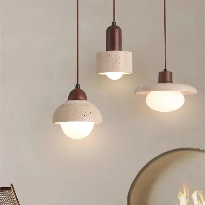 Modern Stone Pendant Lamp Wood Hanging Light For Bedroom Bedside Light Dining Table Small Light Home Decoration