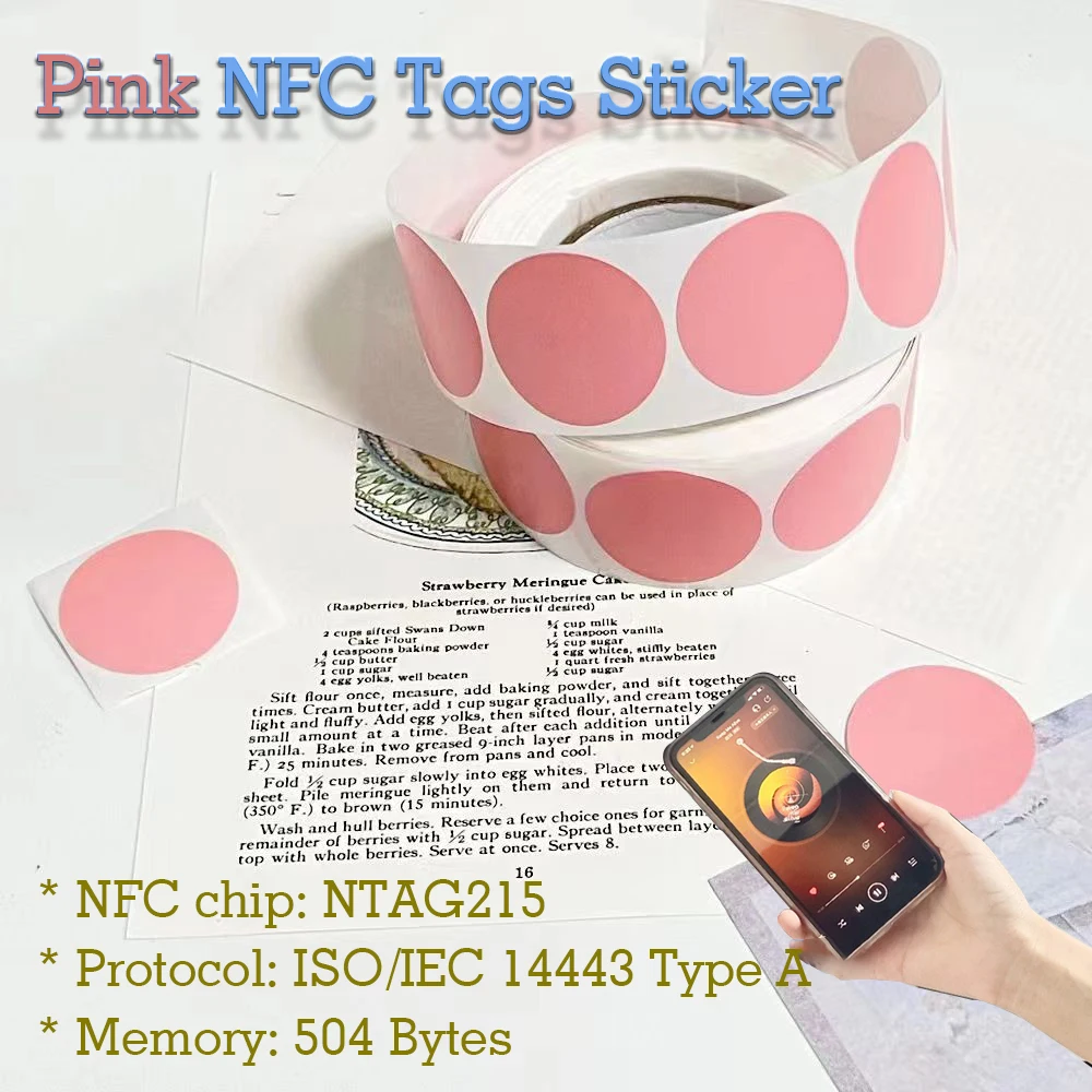 Pink Color 10/30/50/100Pcs Adhesive NFC 215 tag Programmable NFC Tags Compatible With Android & IPhone 504 Bytes Memory NFC Tag