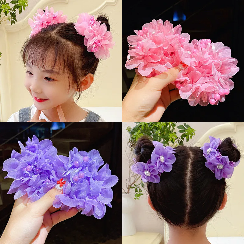 2pcs/Set Big Fluffy Chiffon Hair Flower Clips For Kids Hair Accessories Fabric Flowers Clip For Kids Headbands