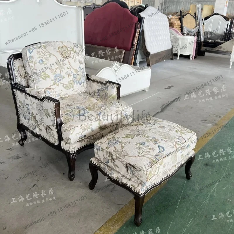X4 American-Style Solid Wood Sofa Living Room Single Sofa Retro Distressed French Entry Lux High Back