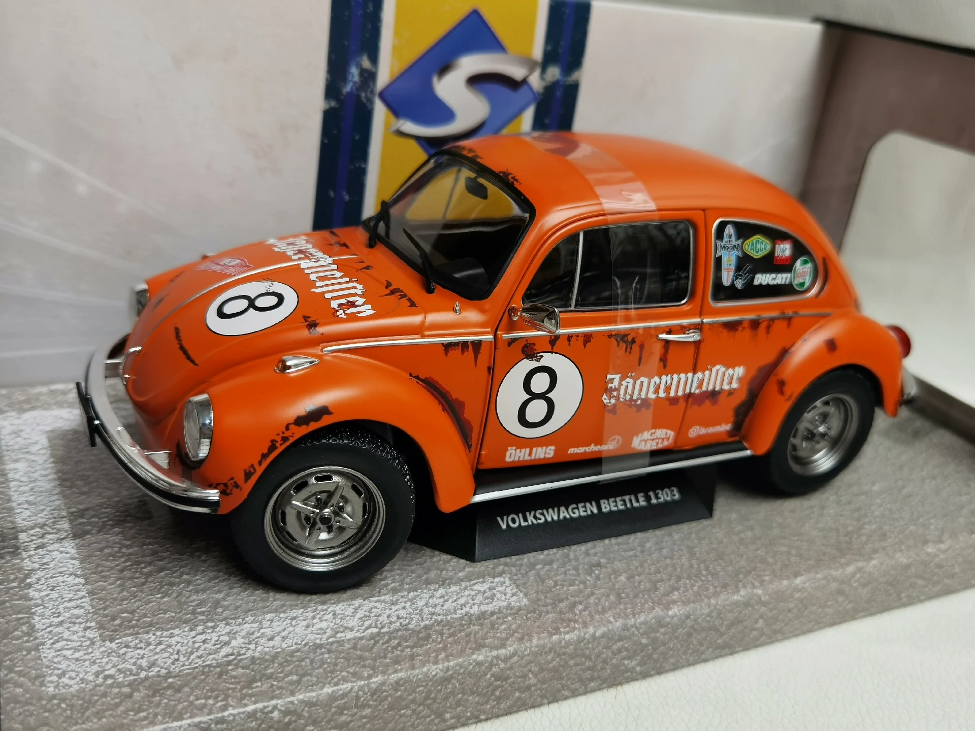 Diecast SOLIDO 1/18 Scale VW BEETLE 1303 1974 #8 VW Beetle X3D4 Alloy Car Model Collectible Toy Gift Souvenir Display Ornament