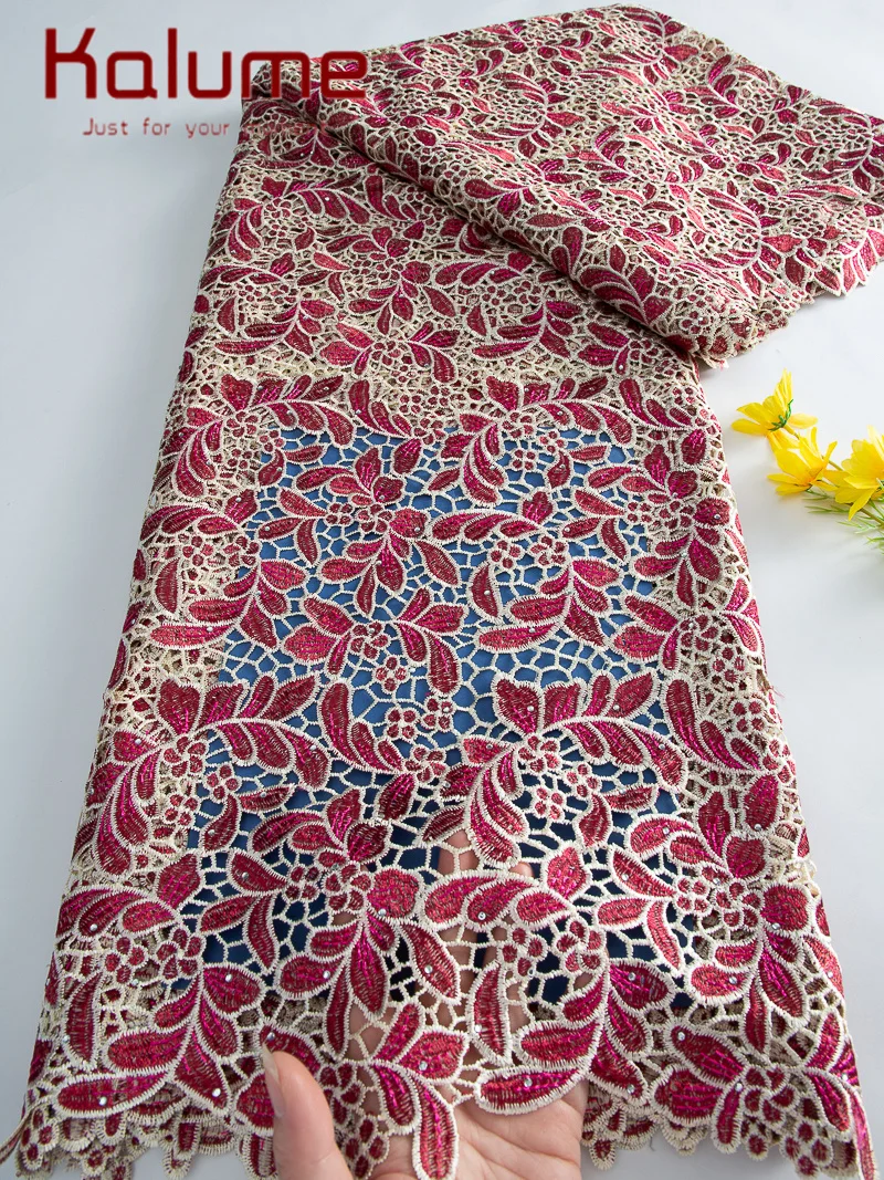 

Kalume African Milk Silk Cord Lace Fabric 2026 High Quality Lace Water Soluble Nigerian Guipure Cord Lace For Wedding Party Dres