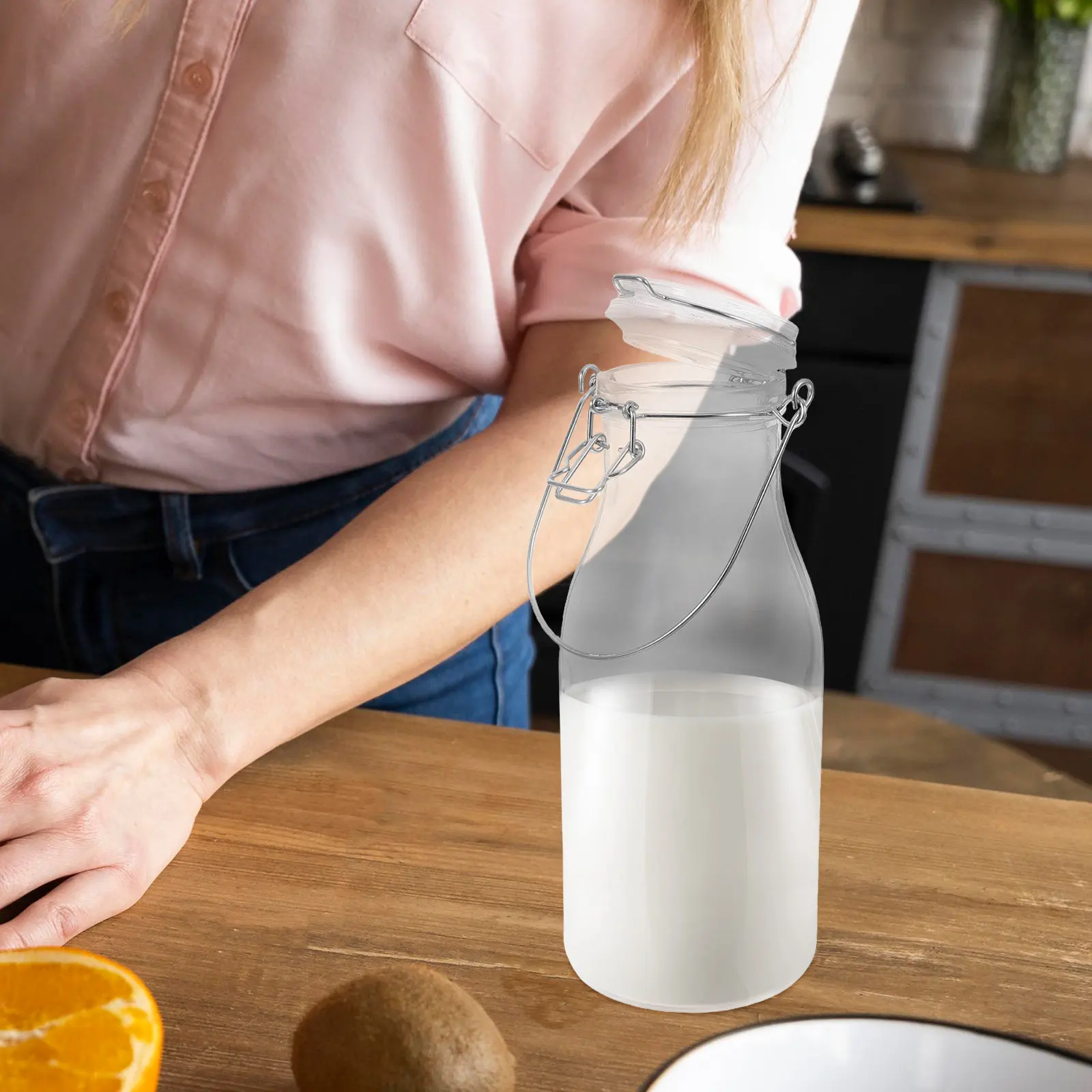 Airtight Glass Food Storage Jar – Transparent Reusable Container for Juice, Milk, and Meal Prep