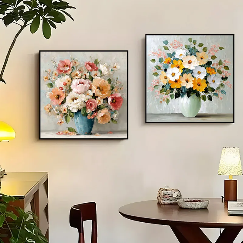 TikTok popular oil painting hand-painted floral decorative painting for living room and dining room background walls, modern foy