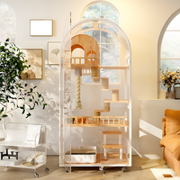 Luxury Small Animal Carbon Steel Frame With Rubber Wood Board Tempered Glass Pet Cabinet Large Space Cat House Villa