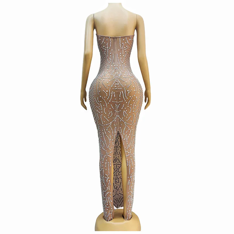 Temperament Sleeveless Long Performance Dress - Chest Wrapping Super Flash Full Diamond Sexy Hip-Wrapping, Slim Back Prom Dress