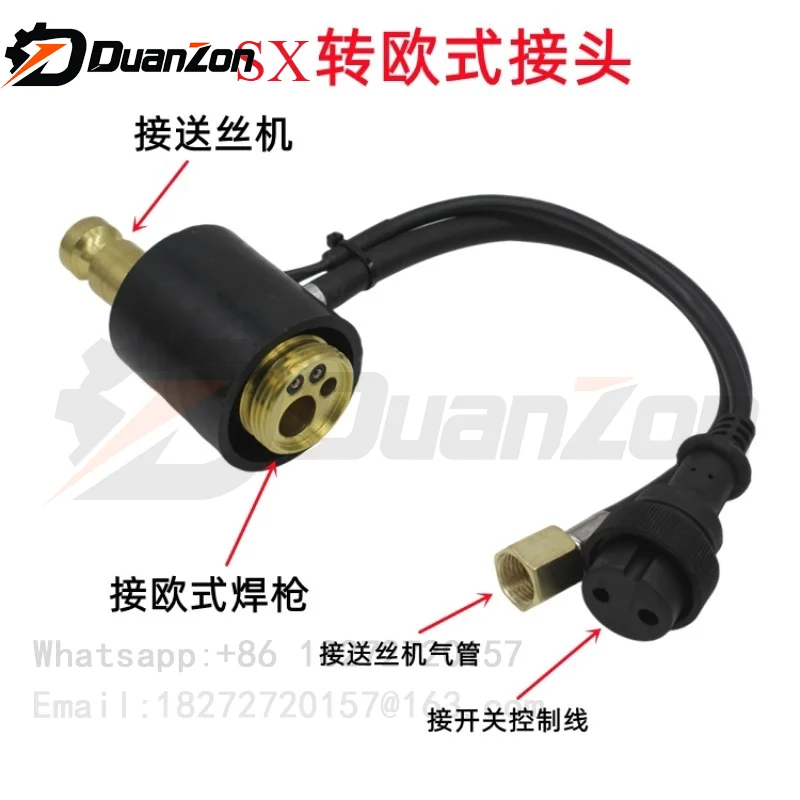 Gas shielded welding gun conversion head European type to SX, wire feeder conversion European type to two shielded welding