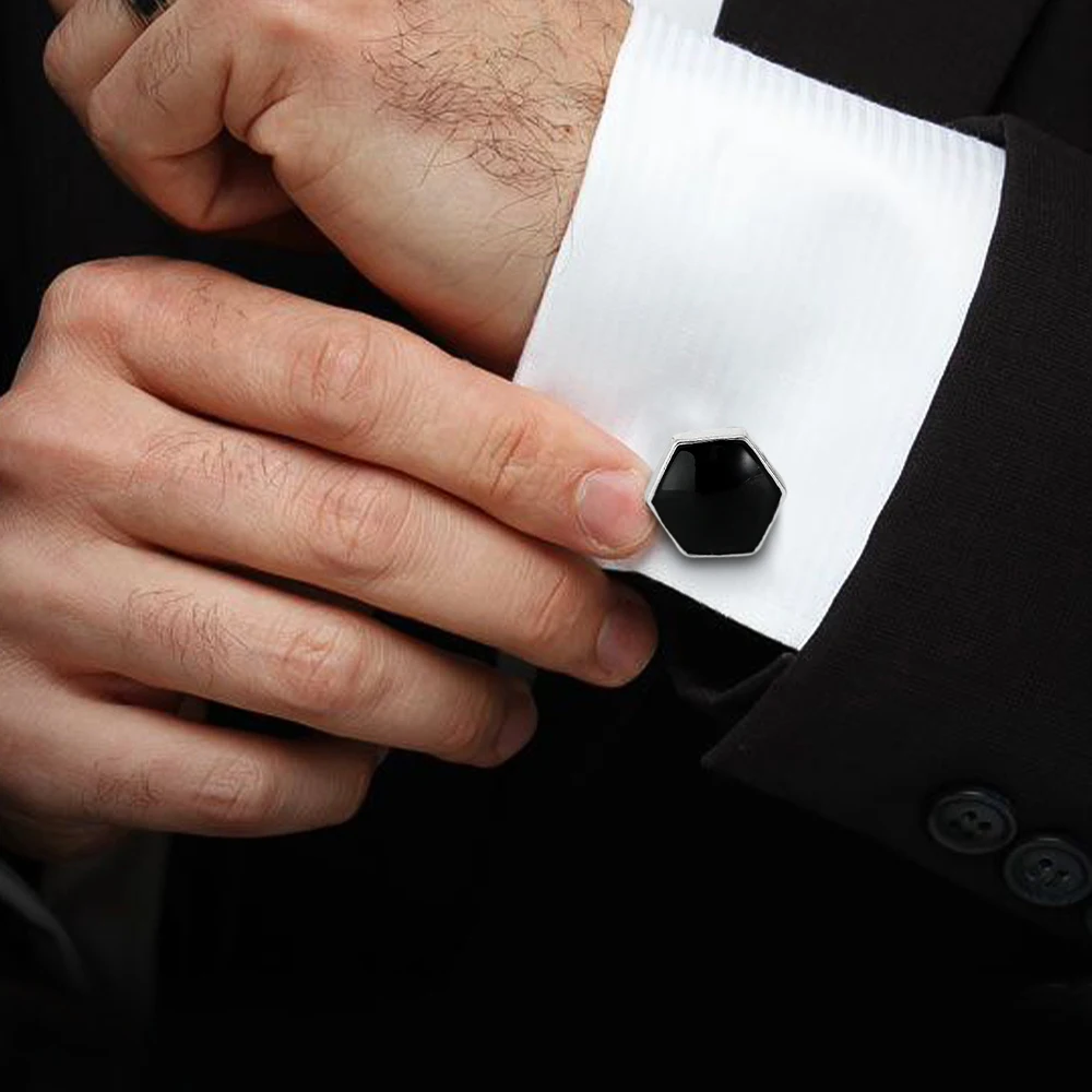 Persönlichkeit Herren Schwarz Sechseck Manschettenknöpfe Hemd Anzug Smoking Bluse Gemelos Schmuck – Detail 2