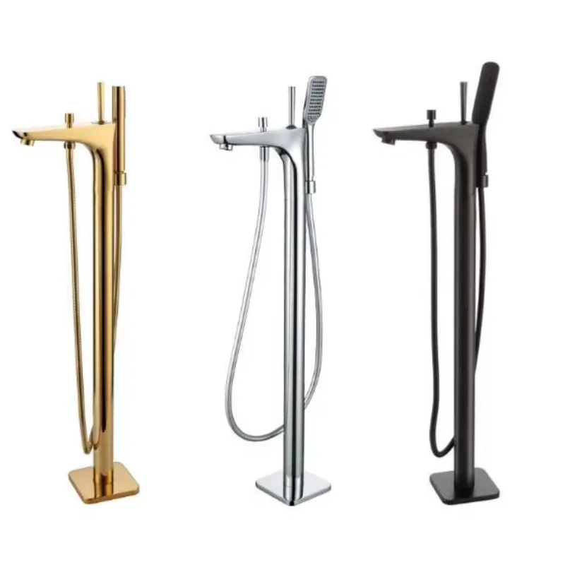 

Style Black Floor Stand Bathroom Floor Mounted Bath Tub Filler Brass Freestanding Bathtub Faucet For Bathtub