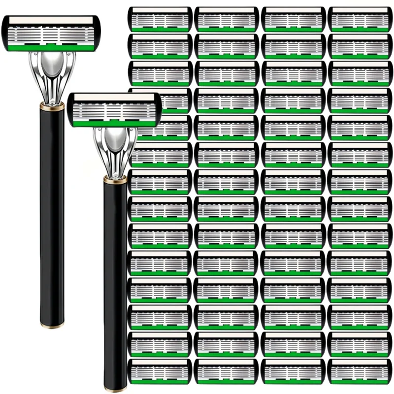 3 Pieces/1 Handle + 36 Blades, Men's Green 6-Layer Premium Classic Manual Razor