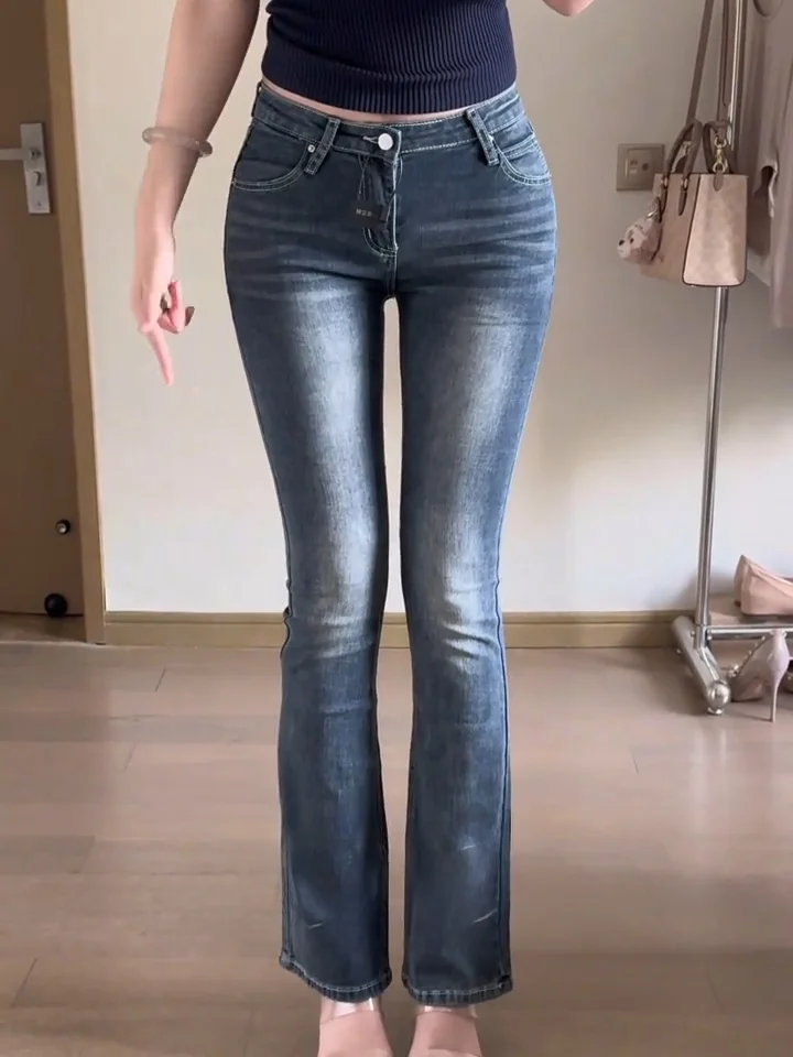 

Korean Sle Slimming Straight Leg Micro Flared Denim Jeans Comfortable Stretch Low Waist Cotton Elastici Sexy Butt Enhance