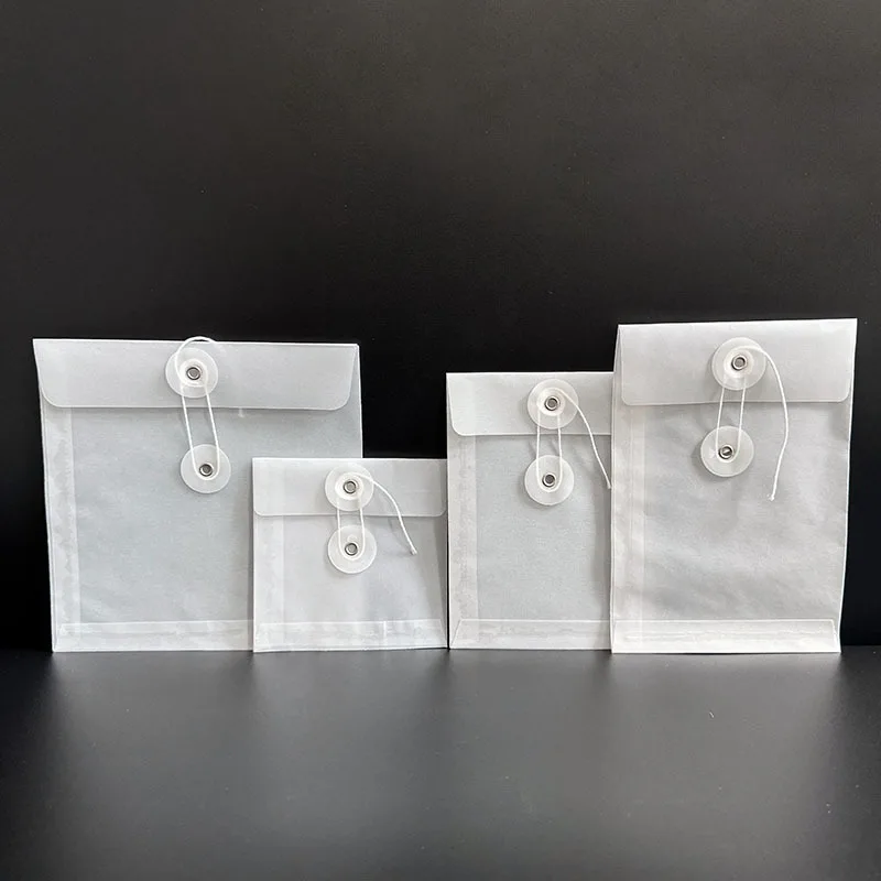 30PCS Rope Wrapped Envelope Translucent Sulfuric Acid Paper Envelopes Matte File Bag Festival Gift Packaging Envelope Bags