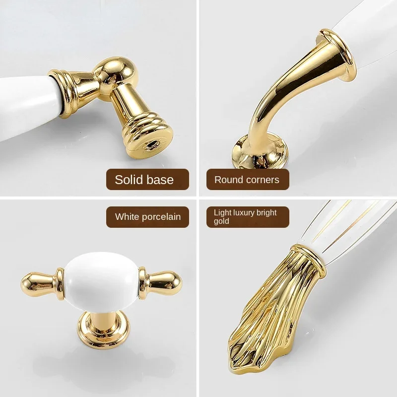 Gold White Creamic Gold Cabinet Handles Knobs Drawer Pulls Kitchen Door Handles Furniture Handle Cabinet Door Hardware