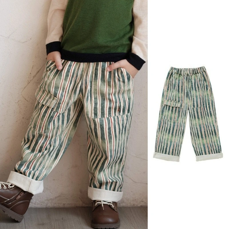

Children's Pants 2025 Autumn/winter New Fashion Striped Pants Loose and Versatile Boys' Work Pants