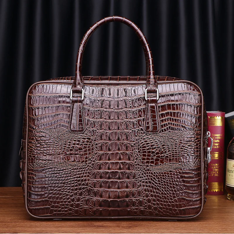 Genuine Business Handbag Briefcase Crocodile Pattern High End Men's Fashion Messenger Leather Laptop Bag Bag Trend сумка мужская