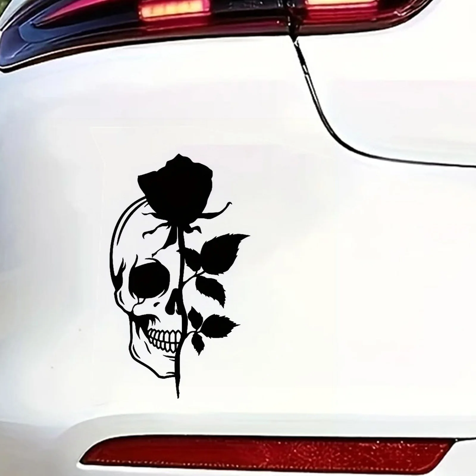 

20cm Skull With Rose Car Bumper Window Stickers For Car Truck Van Fashion Decals Vinyl Material Stickers