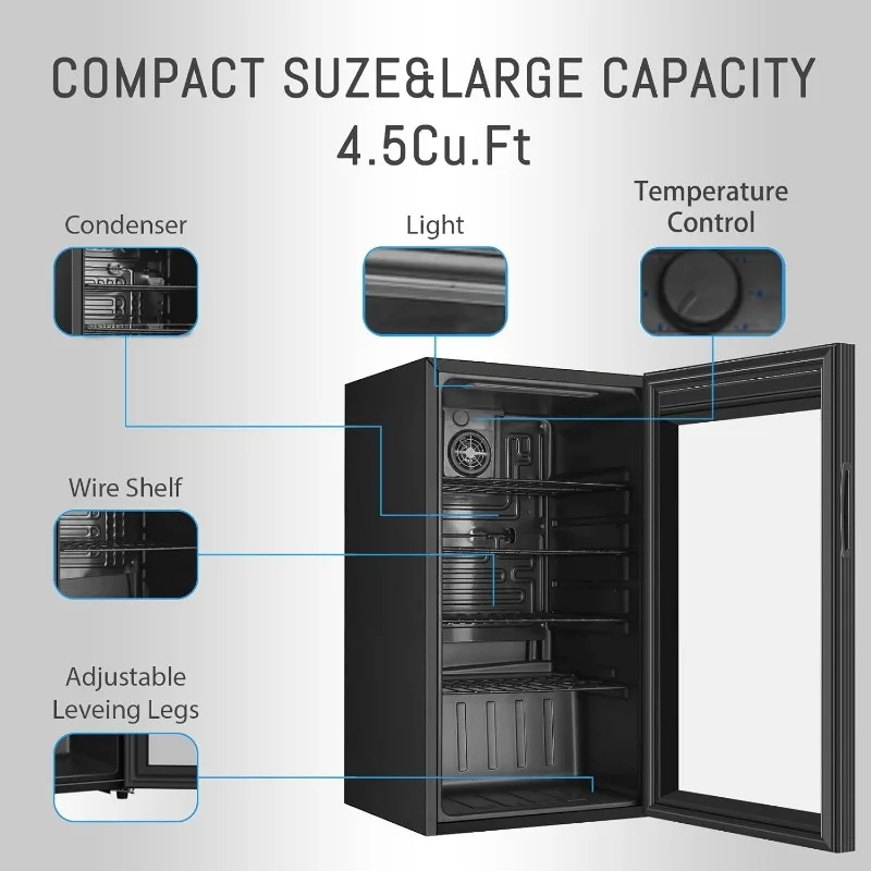 Geladeira de bebidas com 150 latas, refrigerador de bebidas independente para escritório, bar, casa | Porta de vidro dupla e prateleiras ajustáveis