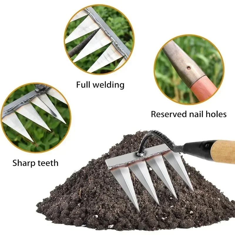 

Weeding Hoe Iron Rake Garden Rake Metal Carbon Steel Tooth Nail Rake Weeding Loose Soil Agricultural Tool for Sturdy Dethatching