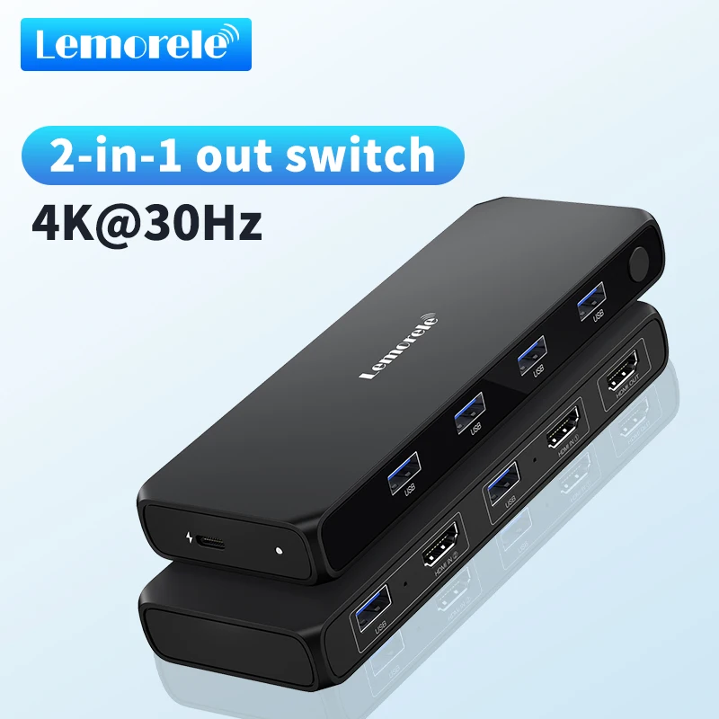 Lemorele 2 IN 4 OUT HDMI Switch USB Switch 4K HDMI USB 3.0 5Gbps Transmission Switcher KVM switch for Laptop Xbox PS4 PC TV