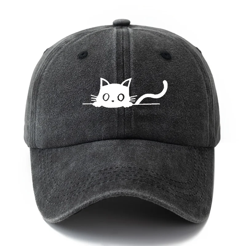 

Printed cat baseball cap cartoon curved brim adjustable size unisex duckbill cap outdoor cycling fishing hat
