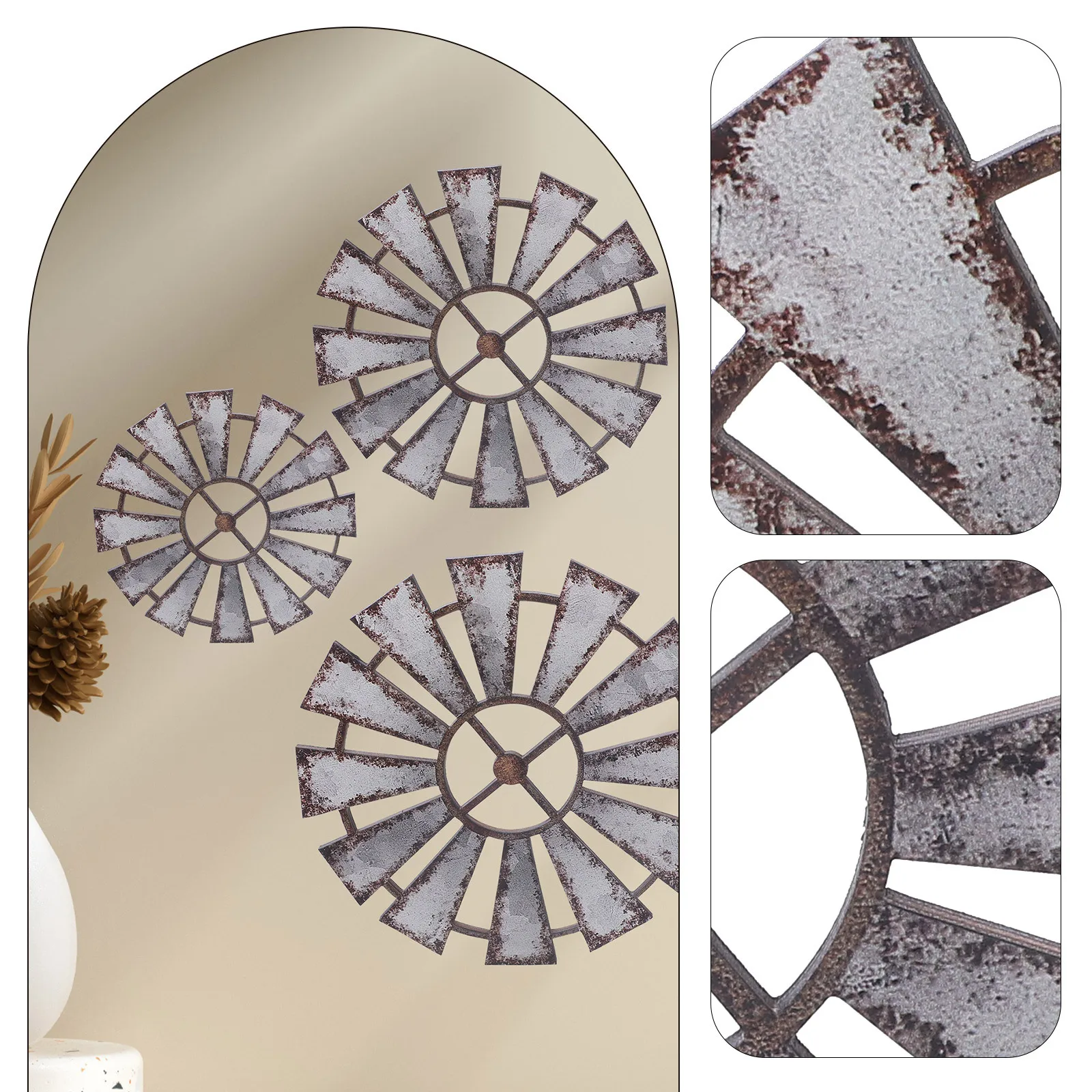 

3Pcs Rustic Wood Windmill Decoration Small Vintage Farmhouse Wall Art Living Room Country Wall Hanging Decor Barn Decor