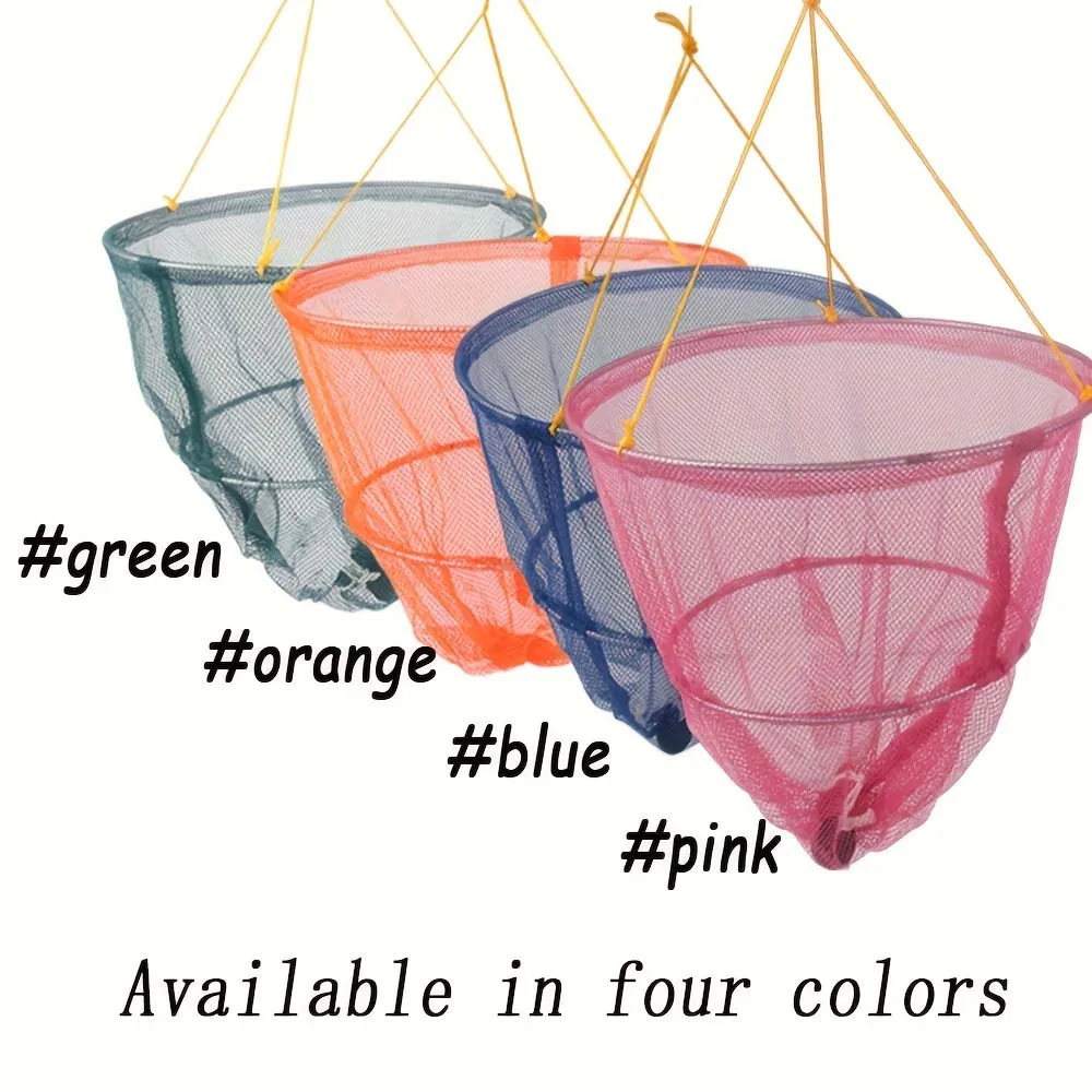 JSFUN 1pc Pink Orange Green Blue Four Color Fishing Net Portable Crab Drop Net Trout Folding Net with Net Bait Bag Rope - view 5
