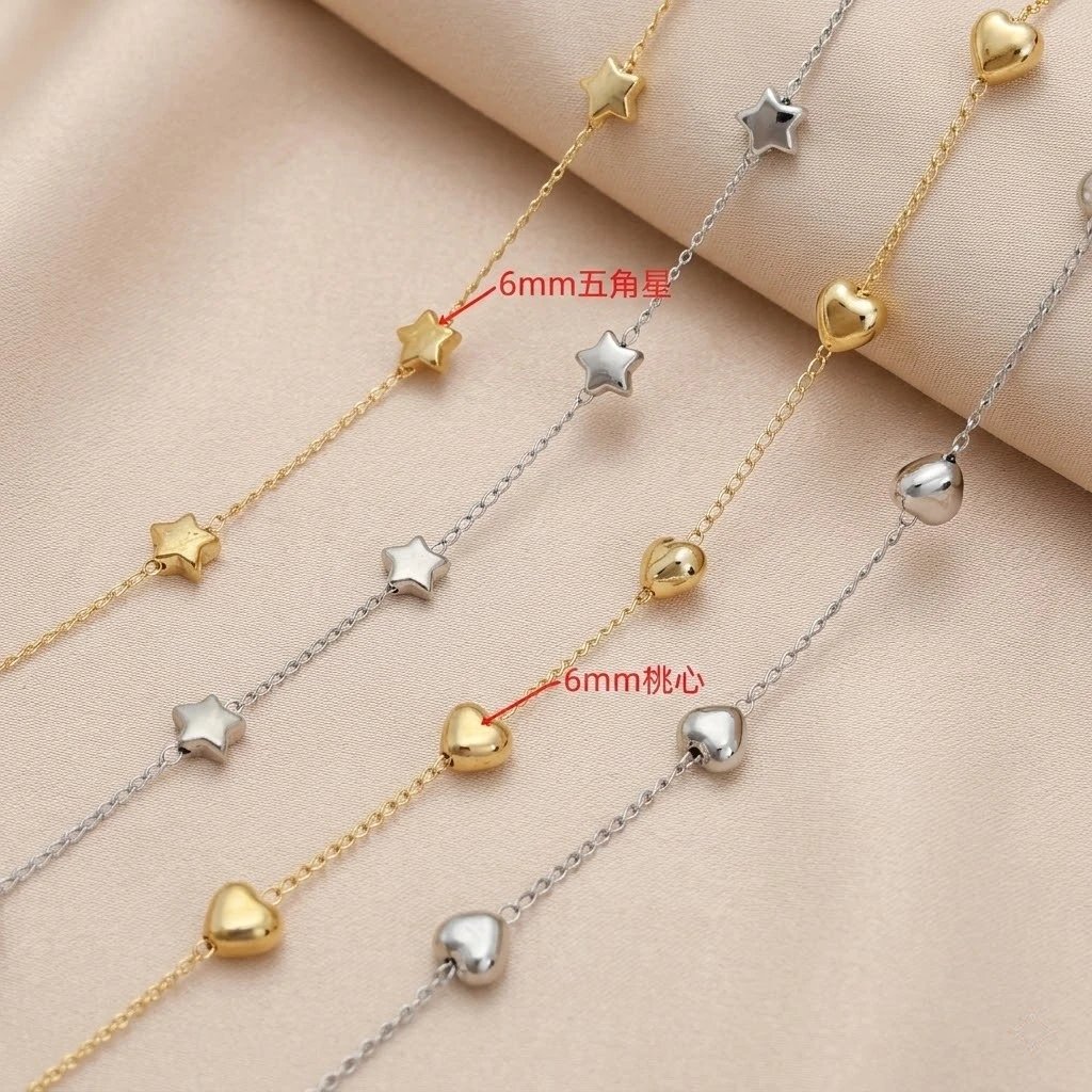 1meter 6mm Heart Star Beads Chain with Brass Gold Cable Link Jewelry Chain for  Making Bracelet Necklace Sewing DIY Crafts view 6