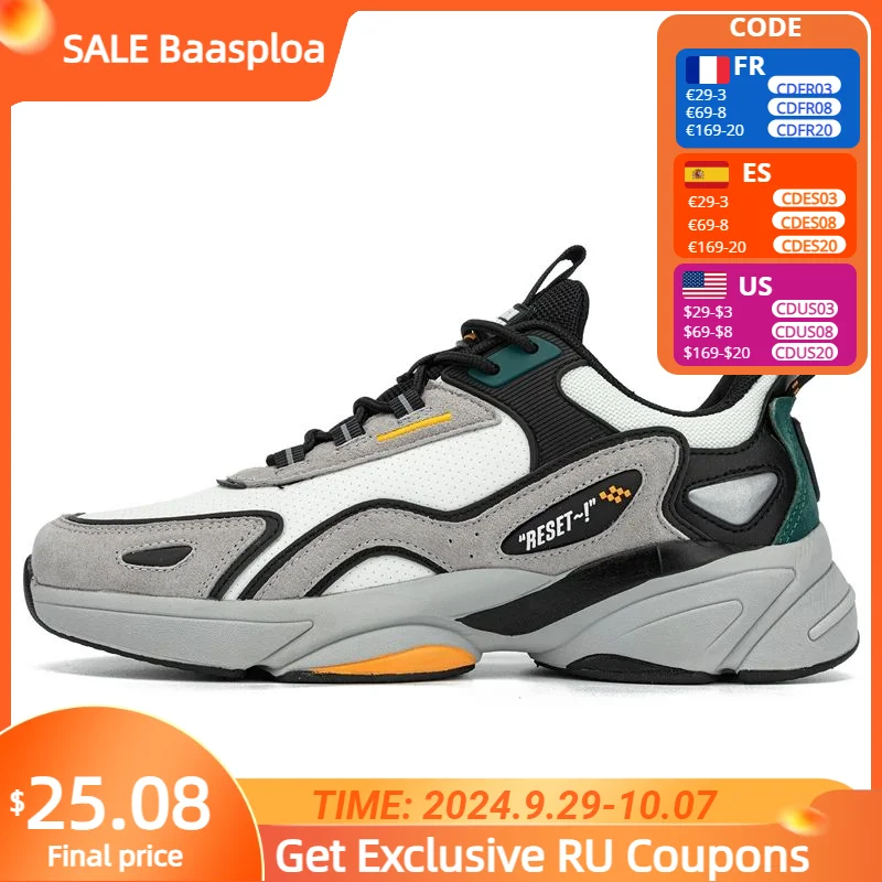 Baasploa Men Sneakers Running Shoes Non-slip Breathable Casual Walking Shoes Comfortable Leather Sneakers Male Waterproof Shoes