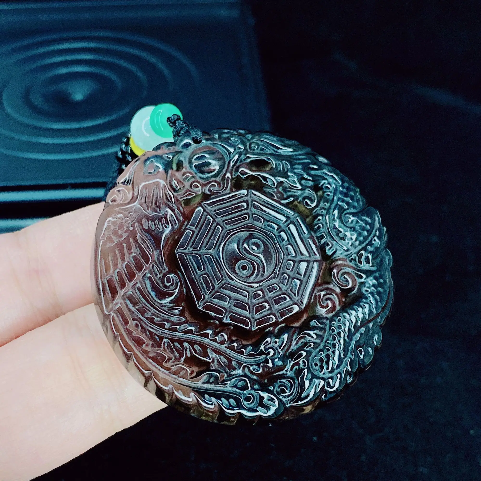 

Кулон из ледяного обсидиана с изображением дракона и феникса, талисман на удачу, для мужчин и женщин