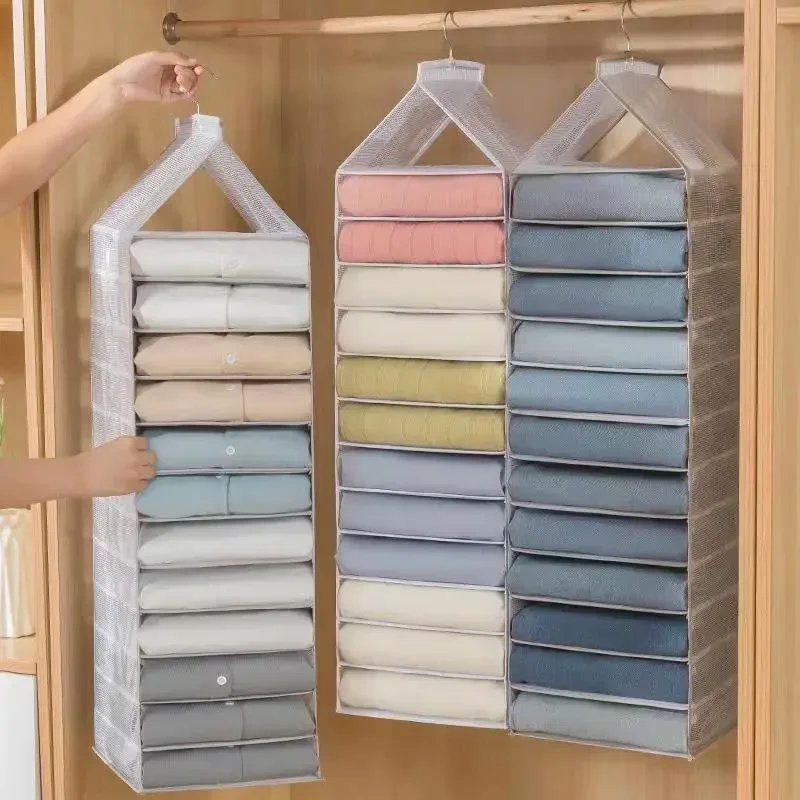 Pants and clothes storage hanging bag artifact hanging wardrobe clothes partition bag household layered sorting bag