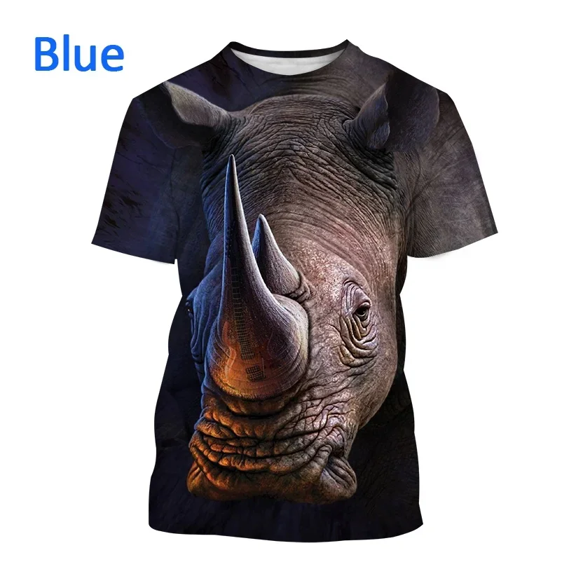 

Men's rhinoceros animal 3D printed T-shirt, hip-hop T-shirt, creative and personalized trend, Harajuku, casual loose short sleev