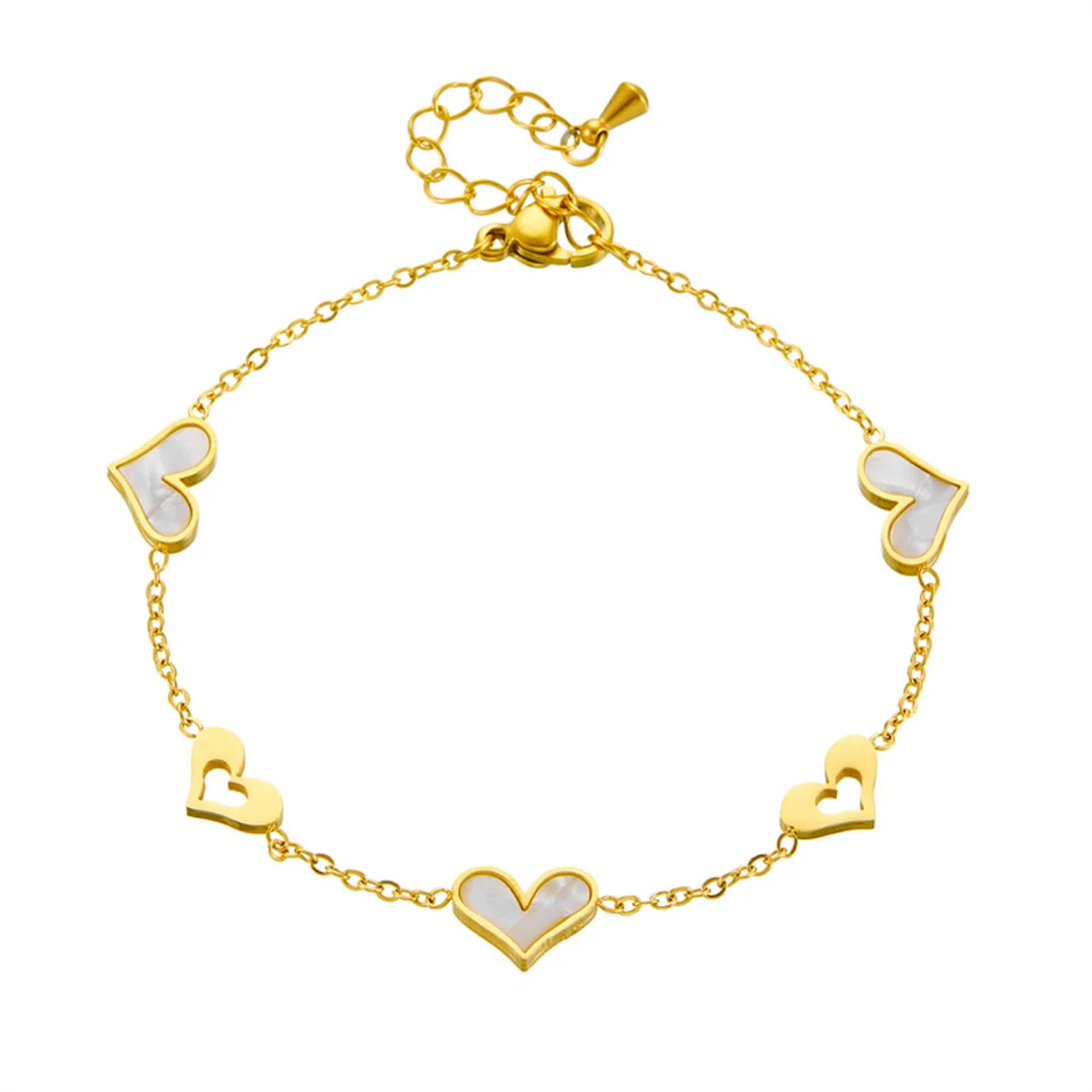 

Vintage Fashion Love Heart Charm Bracelet Female Gold Color Stainless Steel Chain Link Bracelet for Woman Romantic Jewelry Gift