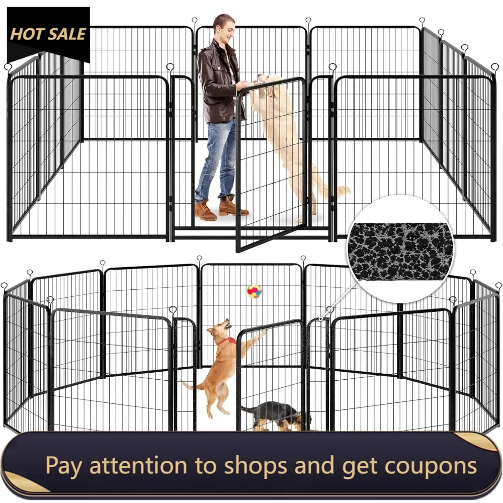 

Dog Playpen Outdoor Extra Wide Heavy Duty Dog Fence 40" Height Anti-Rust with Doors Portable for RV Camping Yard, Snowy Black