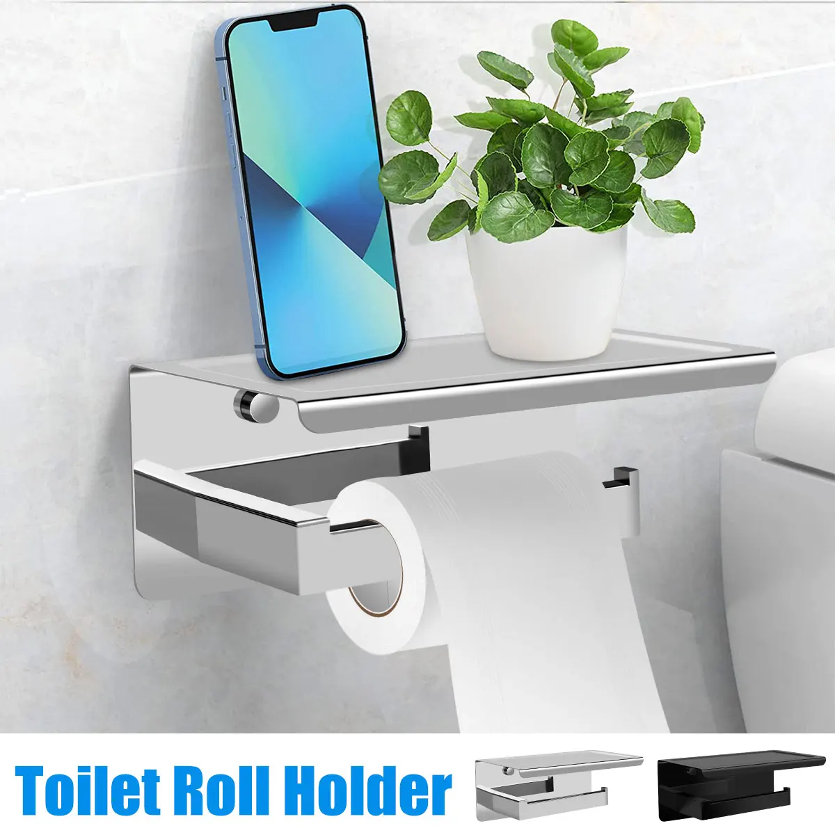 Toilet Paper Holder Toilet Roll Holder with Phone Self 304 Stainless Steel Tissue Paper Roll Holder Self-Adhesive Toilet Roll