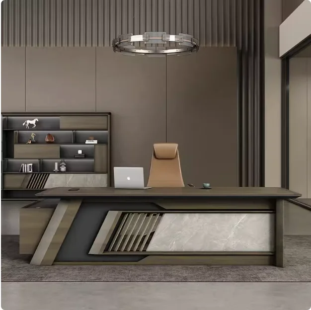 

Commercial Furniture L Shape Office Modern Executive Desk with Marble Boss Desk Large Working Table
