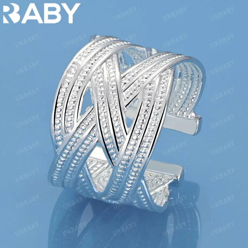 

URBABY стерлингового серебра 925 пробы плетеное открытое кольцо для женщин и мужчин Grace Jewelry Trend модные подарки на день рождения и повседневная одежда