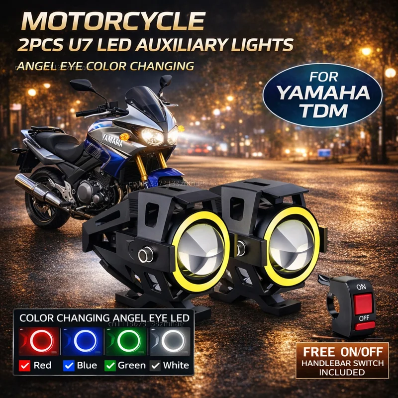 Waterproof Motorcycle LED Headlight 3000LMW U7 Motorbike LED Driving Fog Spot Light with Switch For Yamaha TDM 850 1991-2001 TDM