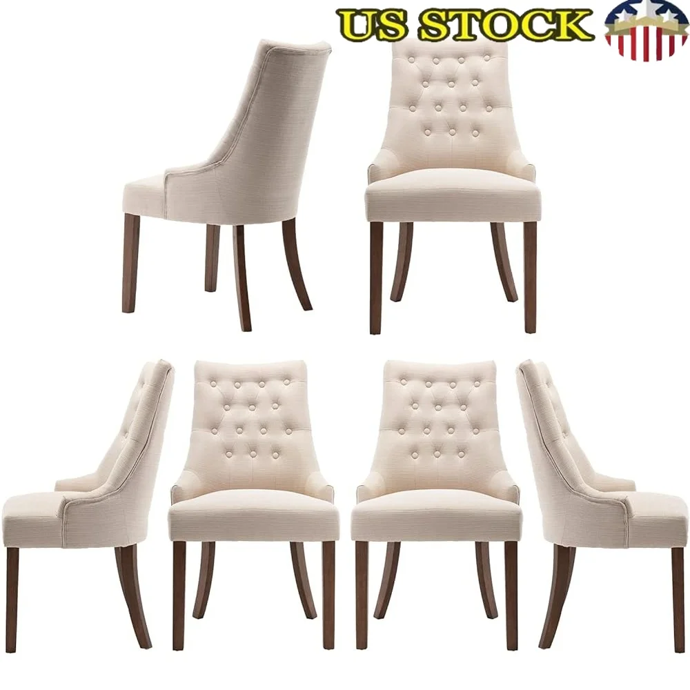 

Wingback Upholstered Dining Chairs Set of 6 Tufted Fabric Side Chairs Comfortable Home Kitchen Living Room Accent Chairs Easy