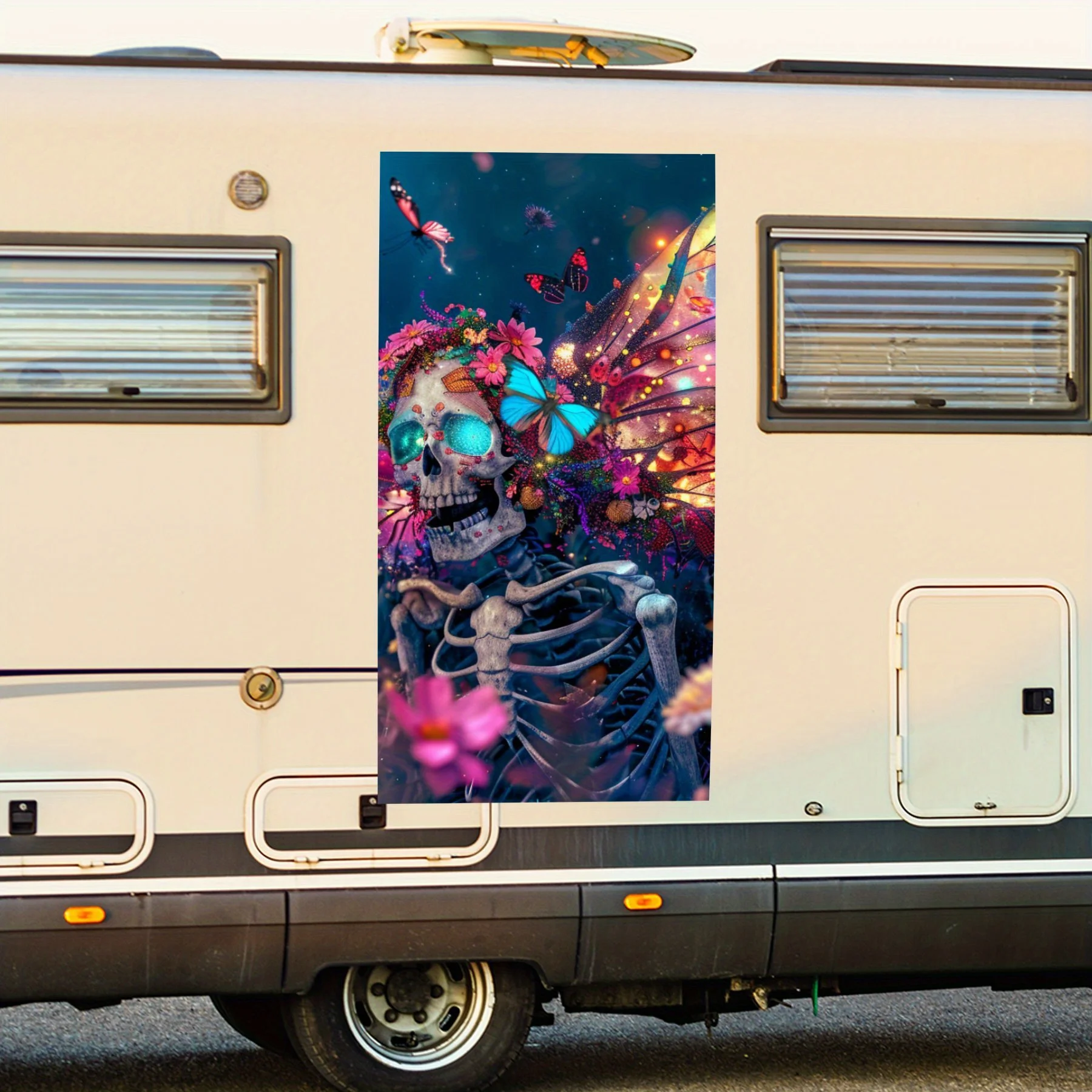 

Colorful Skull Bat Wing ArtCar Sticker,Vinyl decal on the side of the motor home, waterproof self-adhesive vinyl sticker on the