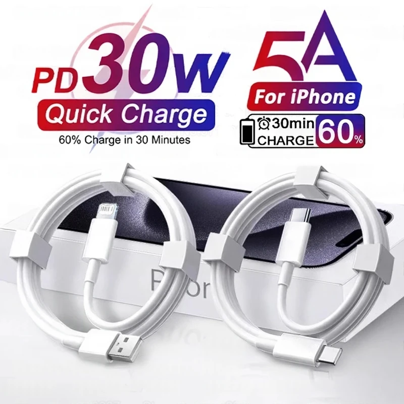 

PD 30W USB Cable For Apple iPhone 15 14 13 12 11 Pro Max 7 8 Plus XS X XR Fast Charging USB C Cable Charge Date Wire Accessories