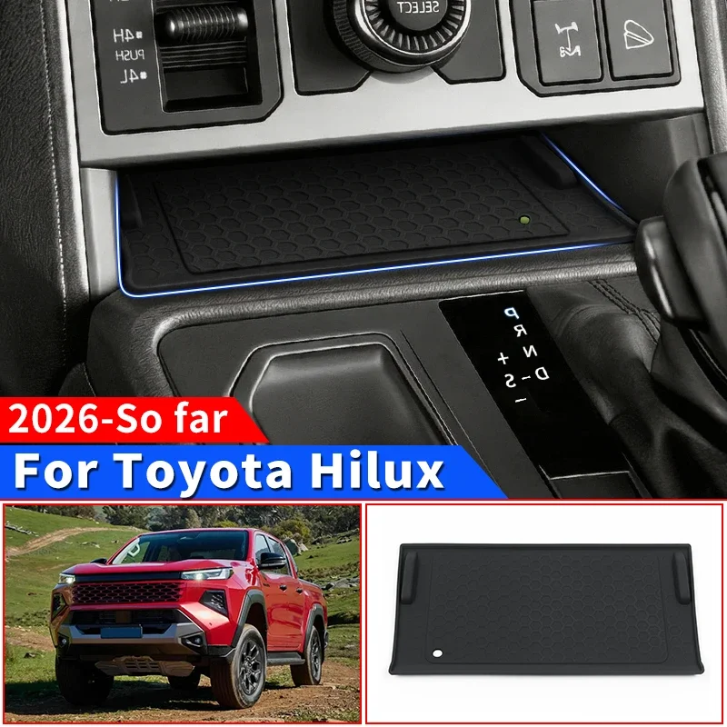 

For 2026 Toyota Hilux SR5 Center Console Wireless Charging Silicone Pad Non Slip Dustproof Protective Interior Car Accessories