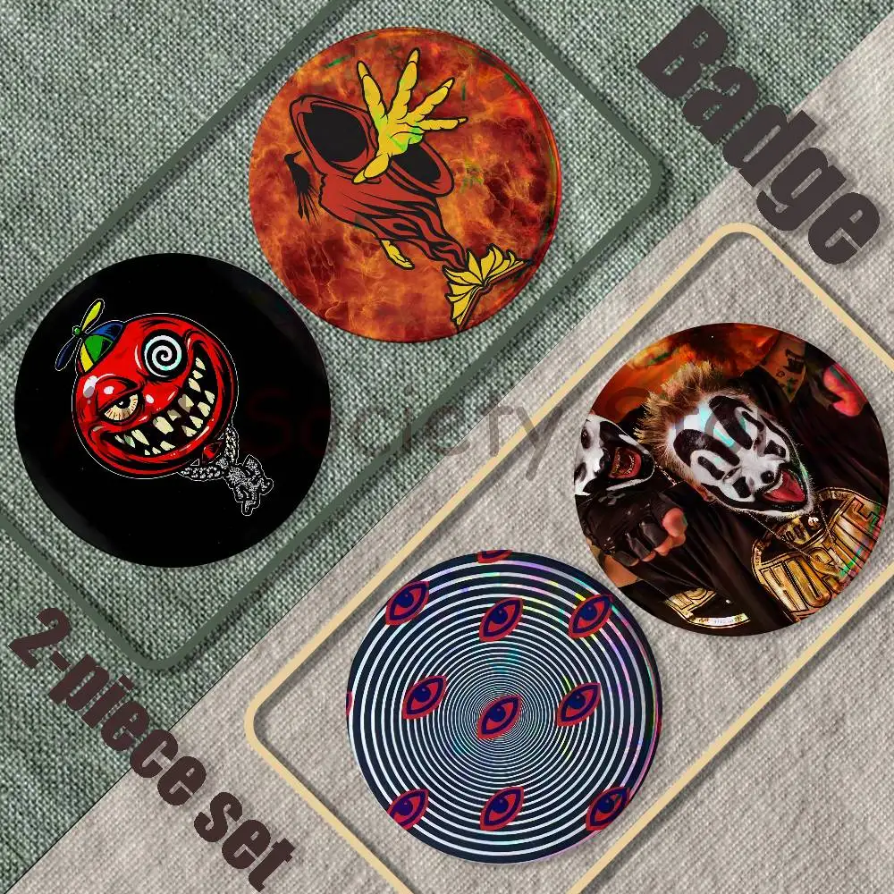 HipHop I-Insane Posse Brooches for Backpack Accessories 25,32,44,58,75mm Round Enamel Pins 2-piece set Cartoon Anime Badge