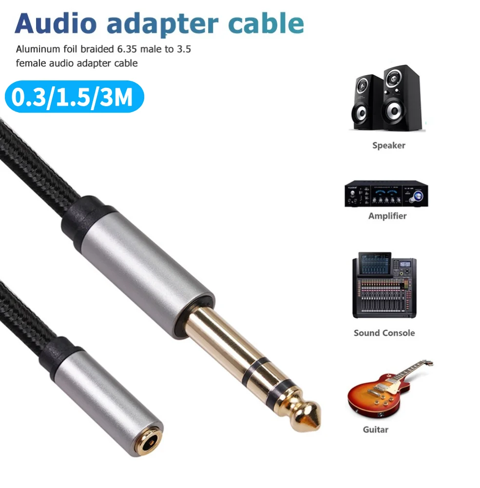 Adapters Splitter Audio Cables Braided TRS 3.5mm 1/8 Female to 6.35mm 1/4 Male Cable for Headphones Phone PC