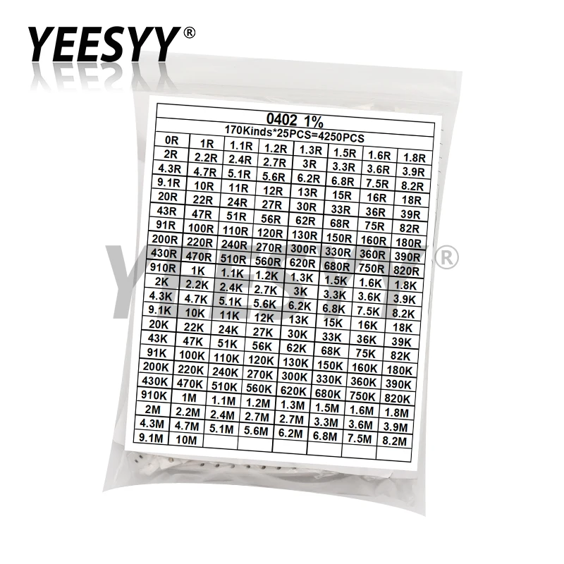 170Values 1% 0402 0603 0805 1206 SMD Chip Resistor Assorted Kit 0R - 10M ohm Resistance Samples Set