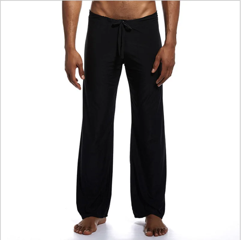 

Men's Yoga Clothing Ice Silk Wide-leg Pants Solid Color Drawstring Loose Fit Home Pants Sleepwear Plus Size Home Pajama Pants