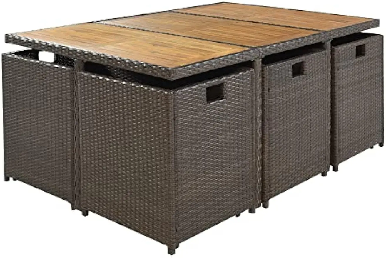 Patio Dining Table Set, 11 Piece Furniture Sets, Wicker Rattan Dining Table and Chairs Set, Patio Conversation Set with Cushion