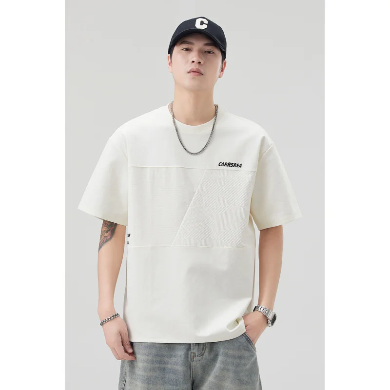 

ZSY3227 Jacquard splicing style delicate embroidery straight shape cool technology summer short-sleeved T-shirt
