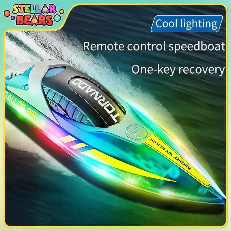 2.4G RC Boats Racing Speedboat Boy Toy Dual Motor High Speed Yacht Boat Remote Control Ship LED Lights Electric Water Toys Gifts