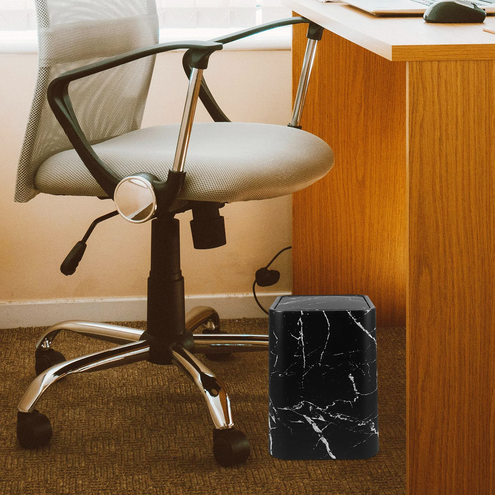 

Marble Pattern Trash Can Lid Stylish Clean Living Room Kitchen Bathroom Waste Basket Bathroom Garbage Container