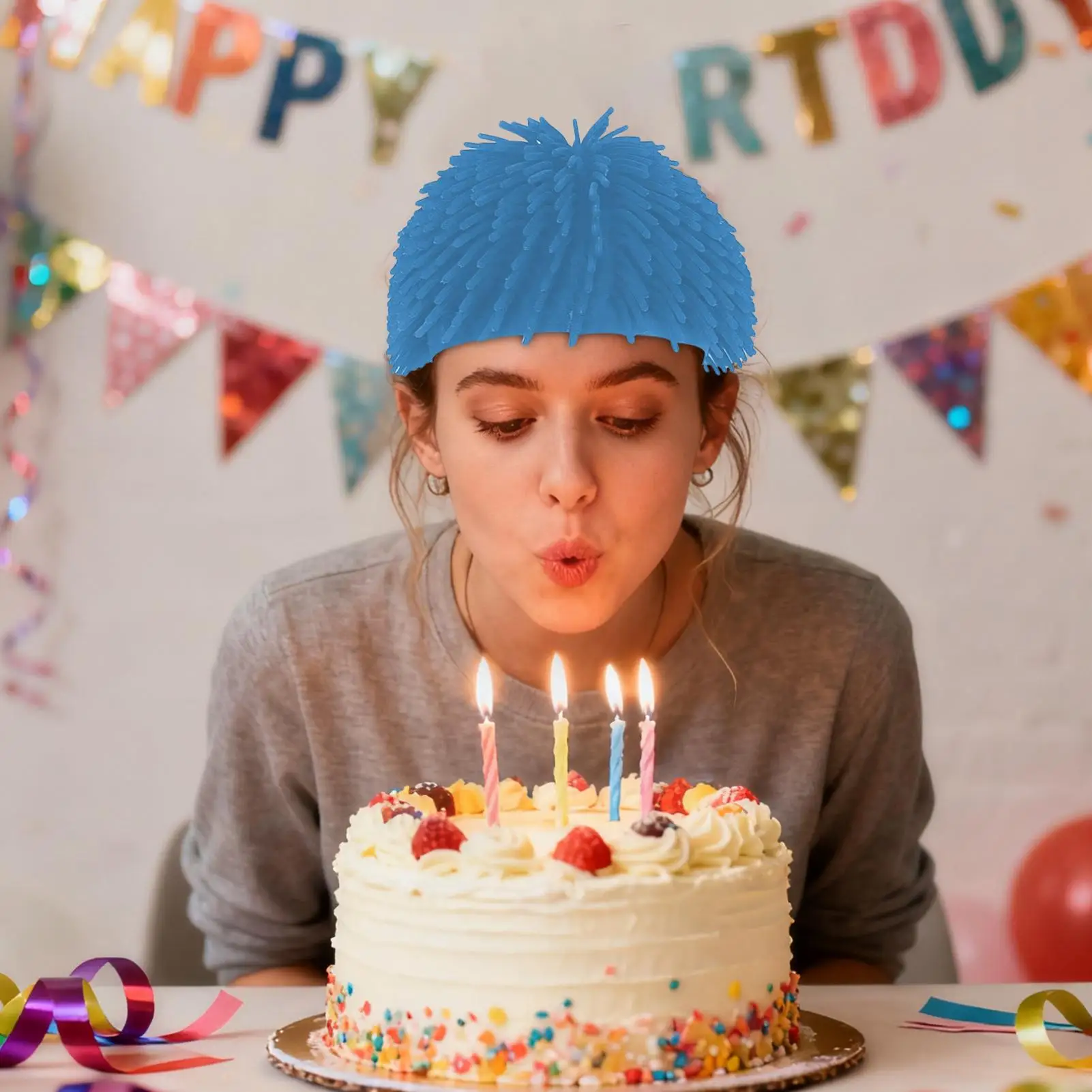 2025 nuovo Carino Simulazione Creativa Palla Spiky Accessori Per Capelli Costume Cosplay Ingannevole testa-shaking divertente parrucca cappello scherzo oggetti di scena